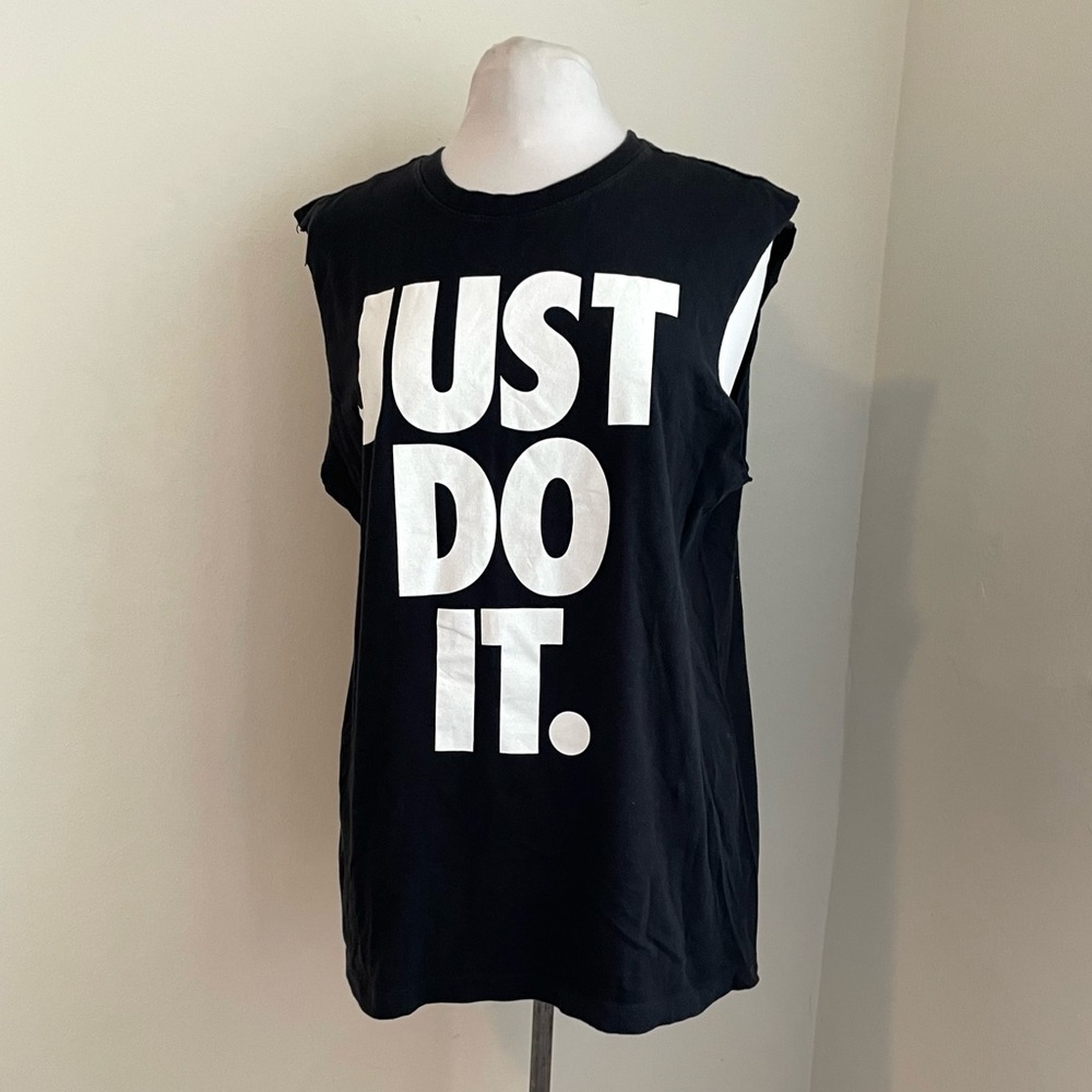 Nike Just Do It Muscle Tee Black T w/ white screen printed logo M